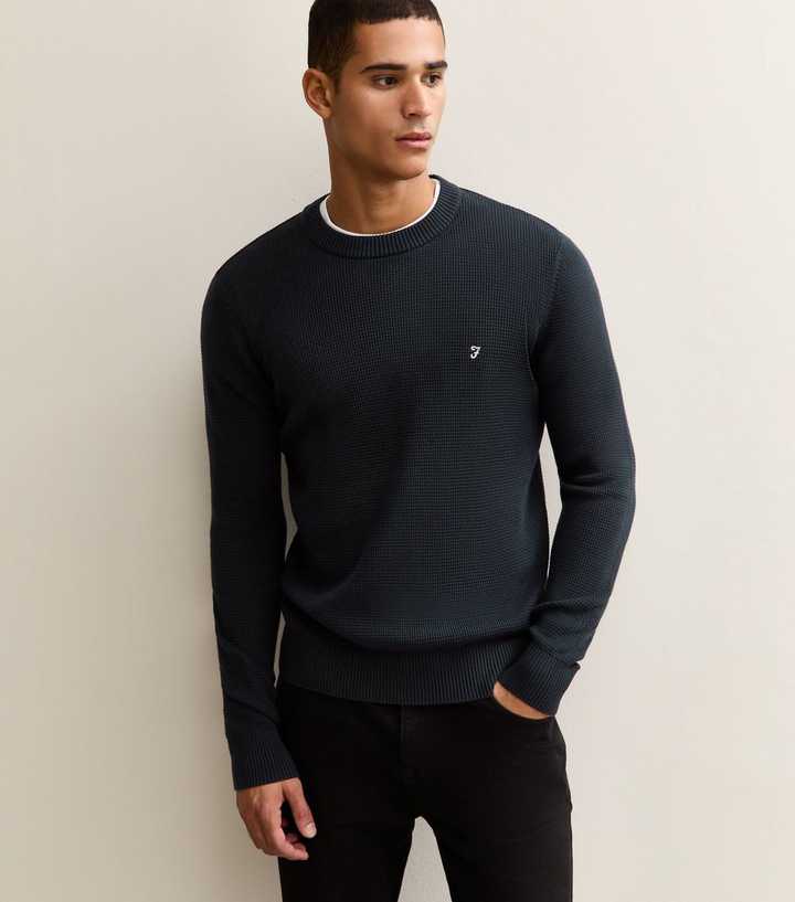 Farah Navy Regular Fit Knitted Crew Neck Jumper