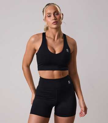 Gym King 365 Black Logo Print Racerback Cropped Top