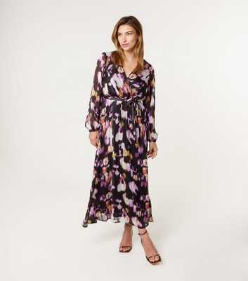 Blue Vanilla Black Speckled Pattern Wrap Midi Dress