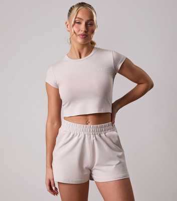 Gym King 365 Grey Logo Embroidered Cropped T-Shirt
