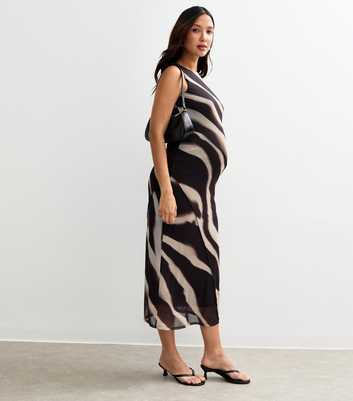 Maternity Black Blur Stripe Print Mesh Midi Dress