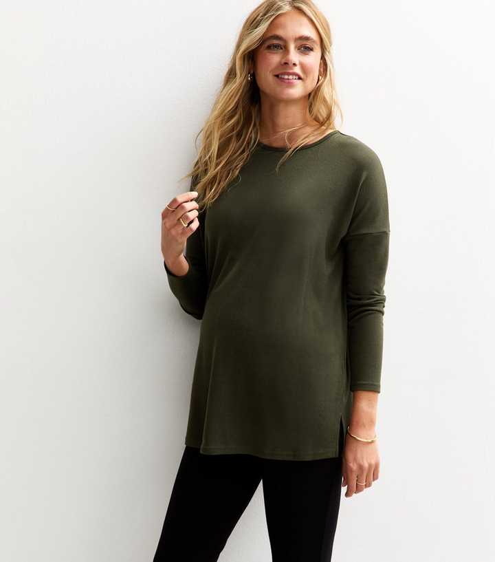 Maternity Dark Khaki Soft Touch Long Sleeve Top