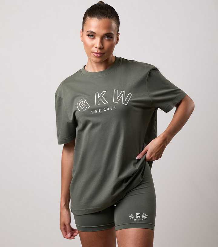 Gym King Light Khaki Logo Embroidered Boyfriend Fit T-Shirt