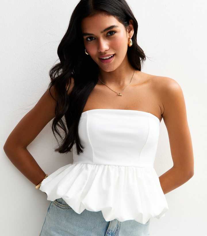 White Bubble Hem Bandeau Top | New Look