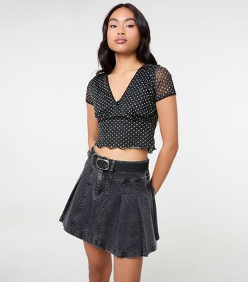 Pink Vanilla Black Polka Dot Mesh Crop Top | New Look