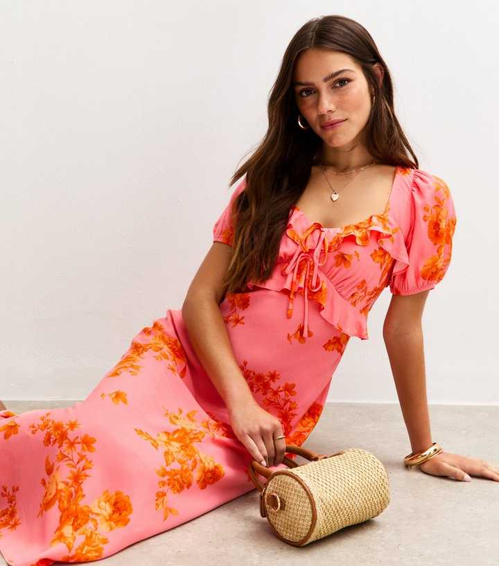 Raw Milkmaid Orange Milkmaid Dress ASOS Design Mesh Milkmaid Open Back Maxi  Dress In Orange Print-