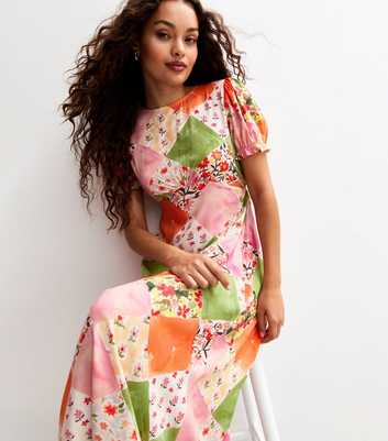 Petite Orange Patchwork Print Midi Dress