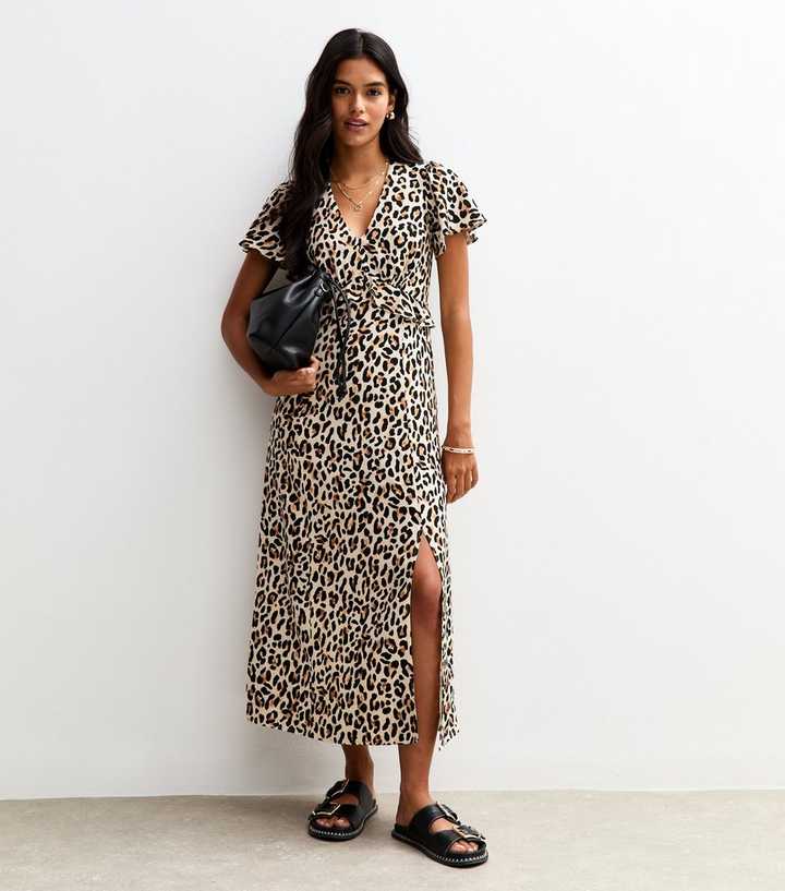 knee length dresses for ladies Meradith Leopard Print Midi Dress