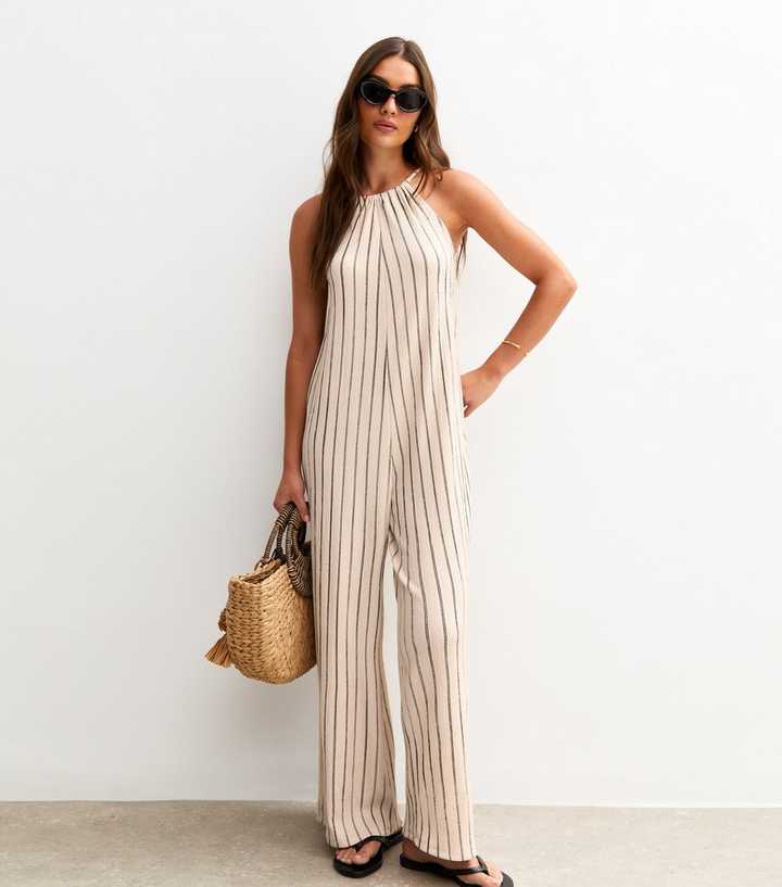 Stone Striped Wide Leg Jumpsuit 