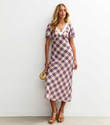 Tall Off White Checked Lace Trim Midi Dress