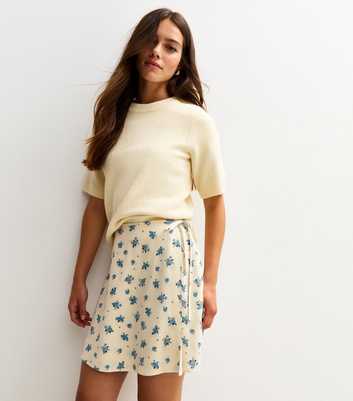 Petite Off White Ditsy Print Wrap Front Mini Skirt