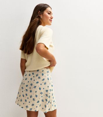 Petite Off White Ditsy Print Wrap Front Mini Skirt