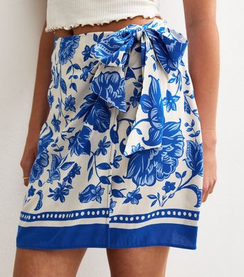 floral print mini skirt blue