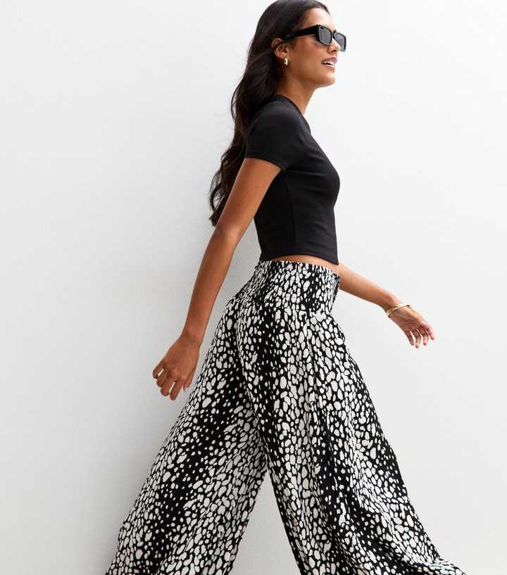 Black Abstract Print Palazzo Trousers