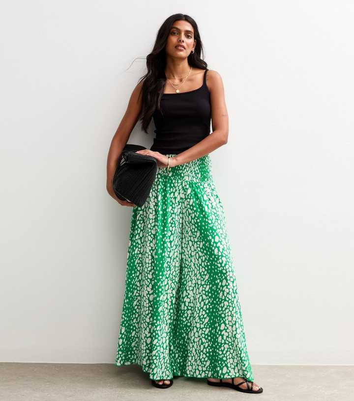 Green Abstract Print Wide Leg Trousers