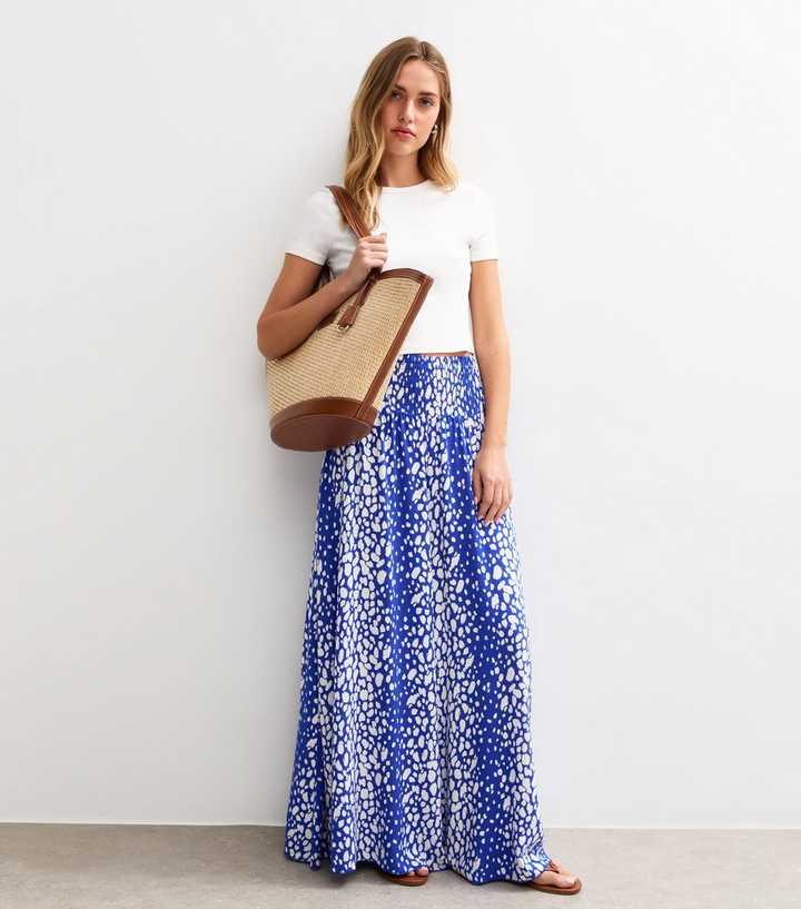 Blue Abstract Print Wide Leg Trousers