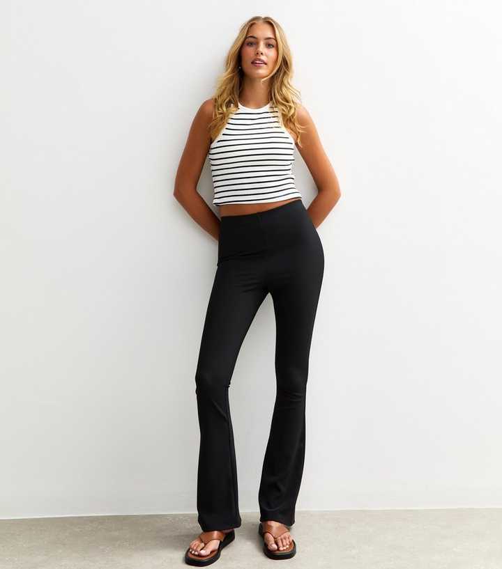 Tall Black Ribbed Flared Trousers