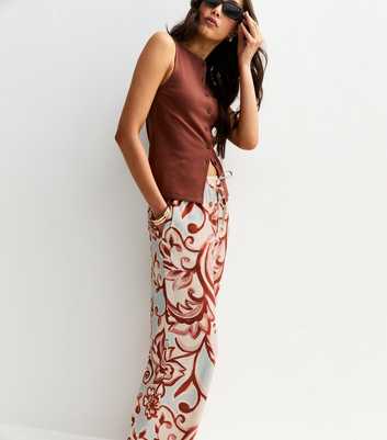 Blue Paisley Print Wide Leg Trousers