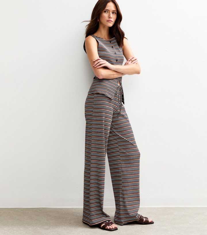 Black Ribbed Striped Wide Leg Trousers New Look