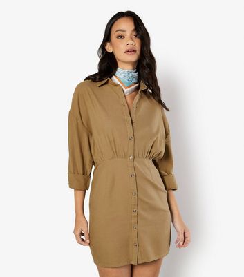 Apricot Brown Fitted Shirt Dress