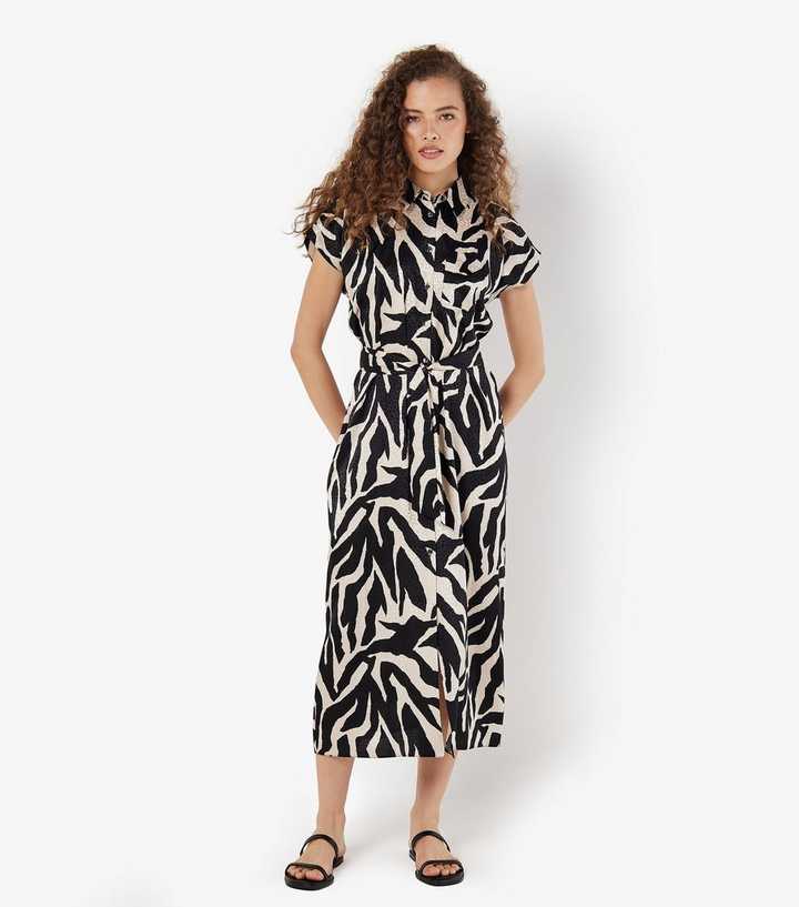 Green Zebra Print White Midi Shirt Dress Uk Zebra Print Collared