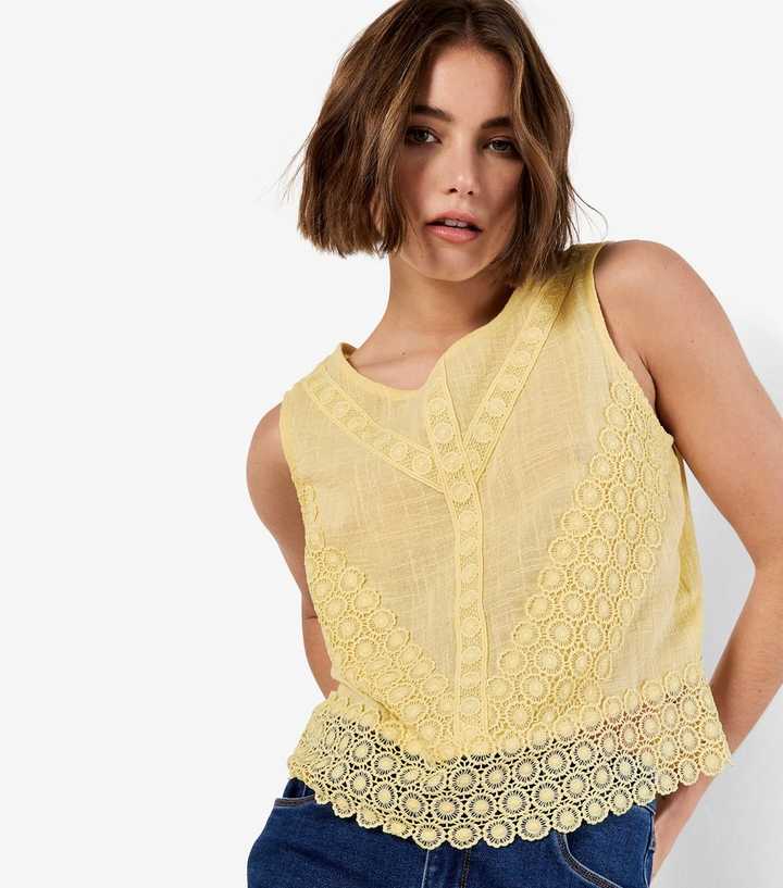 Apricot Yellow Lace Trim Back Bow Top