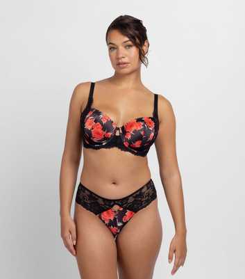 Dorina Black Floral Print Lace Trimmed Bra