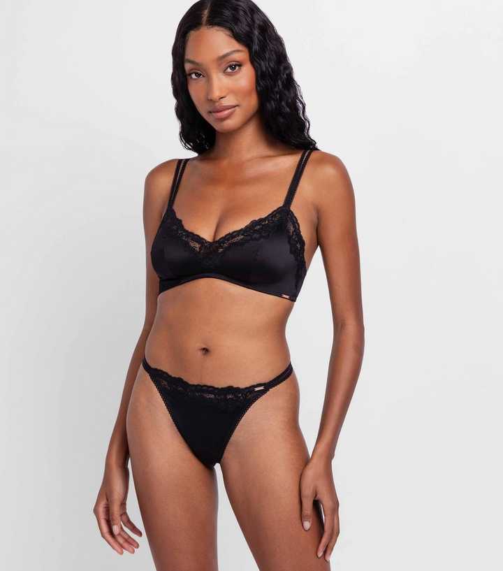 Dorina Black Shiny Lace Trimmed Bralette