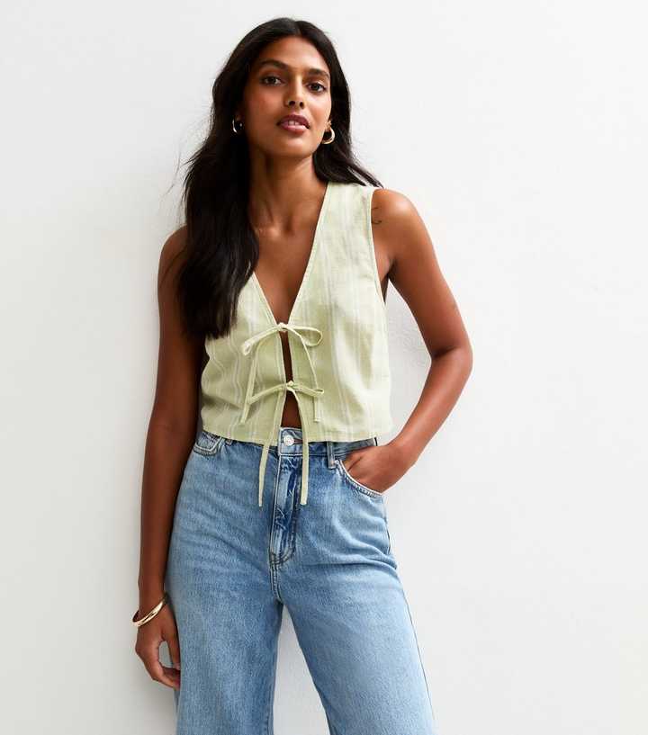 Green Striped Tie Front Waistcoat