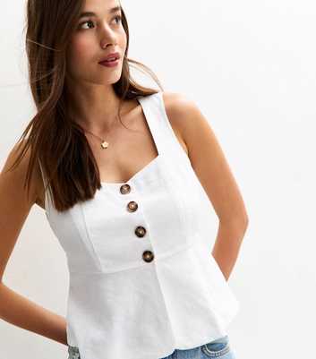 White Button Up Tie Back Sleeveless Top 