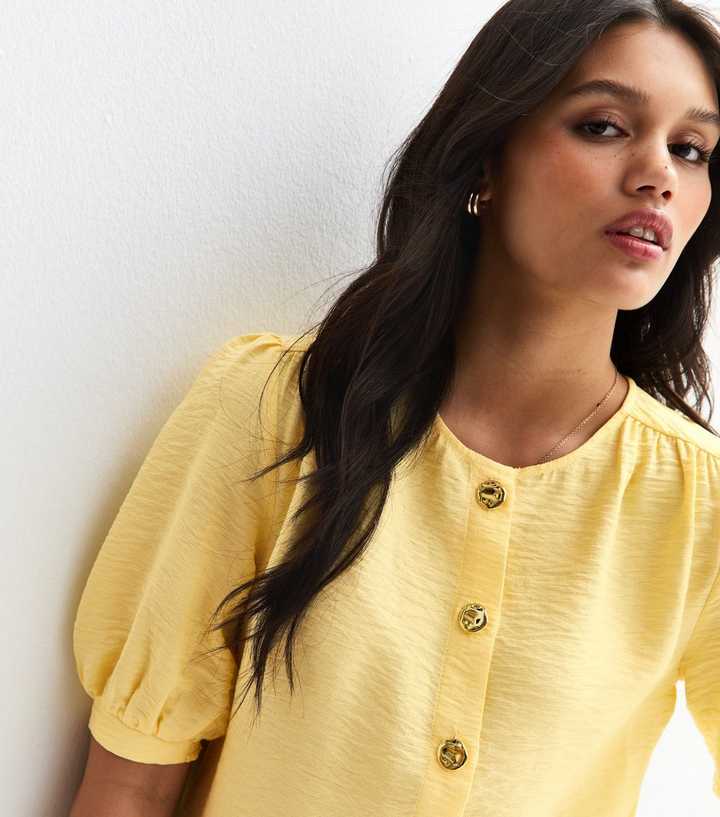 Yellow Crew Neck Button Through Top