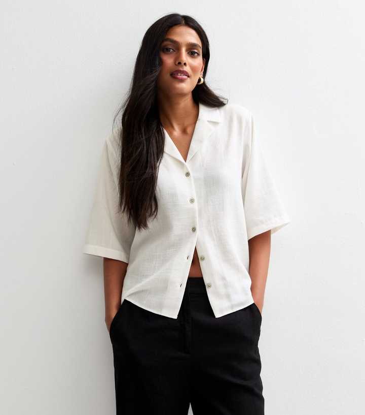 Short Sleeve Women's White Button Up Dress Shirt White Revere