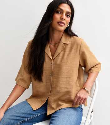 Brown Revere Collar Short Sleeve Shirt