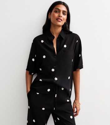 Black Spot Print Oversized Resort Shirt