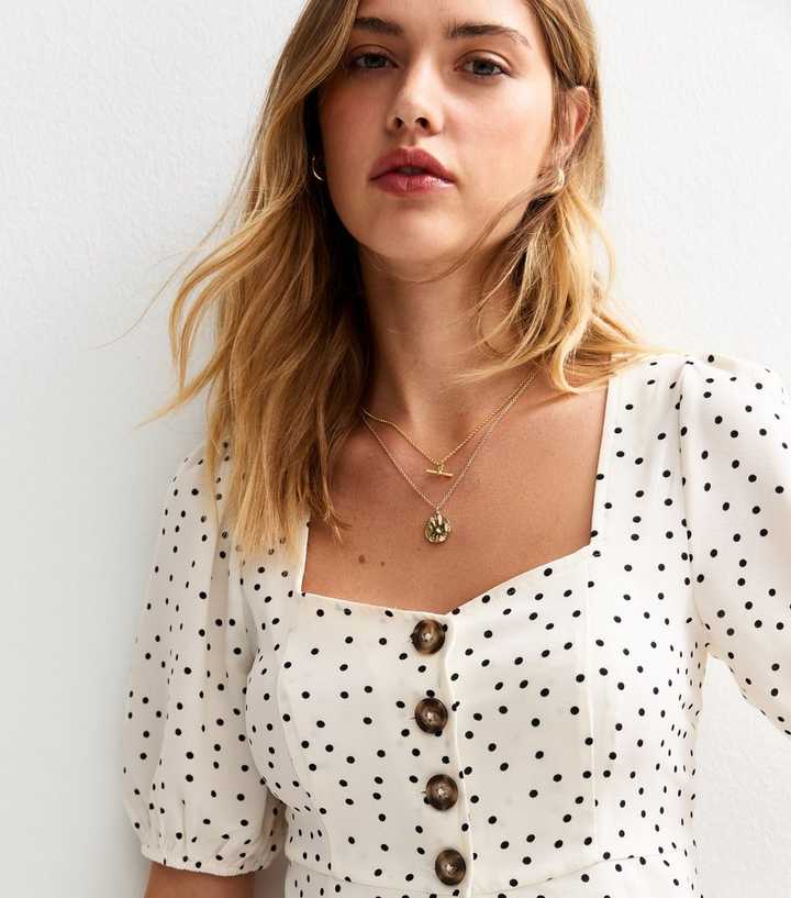 White Polka Dot Puff Sleeve Top