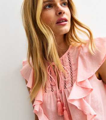 Light Pink Ruffle Tie Trim Cap Sleeve Top
