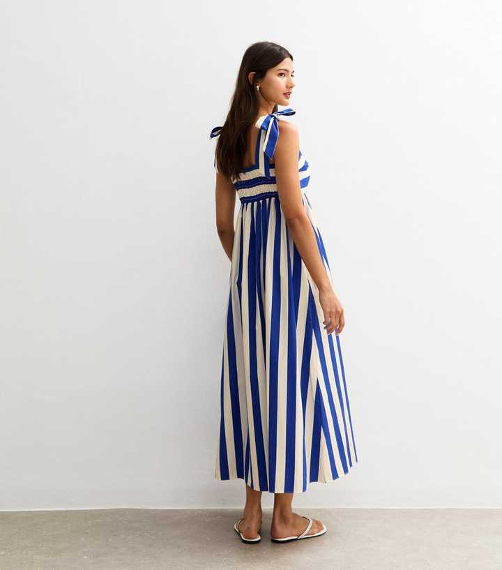 princess polly baby blue dress Blue Striped Tie Strap Midi Dress