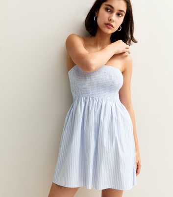 Blue Striped Bandeau Mini Dress