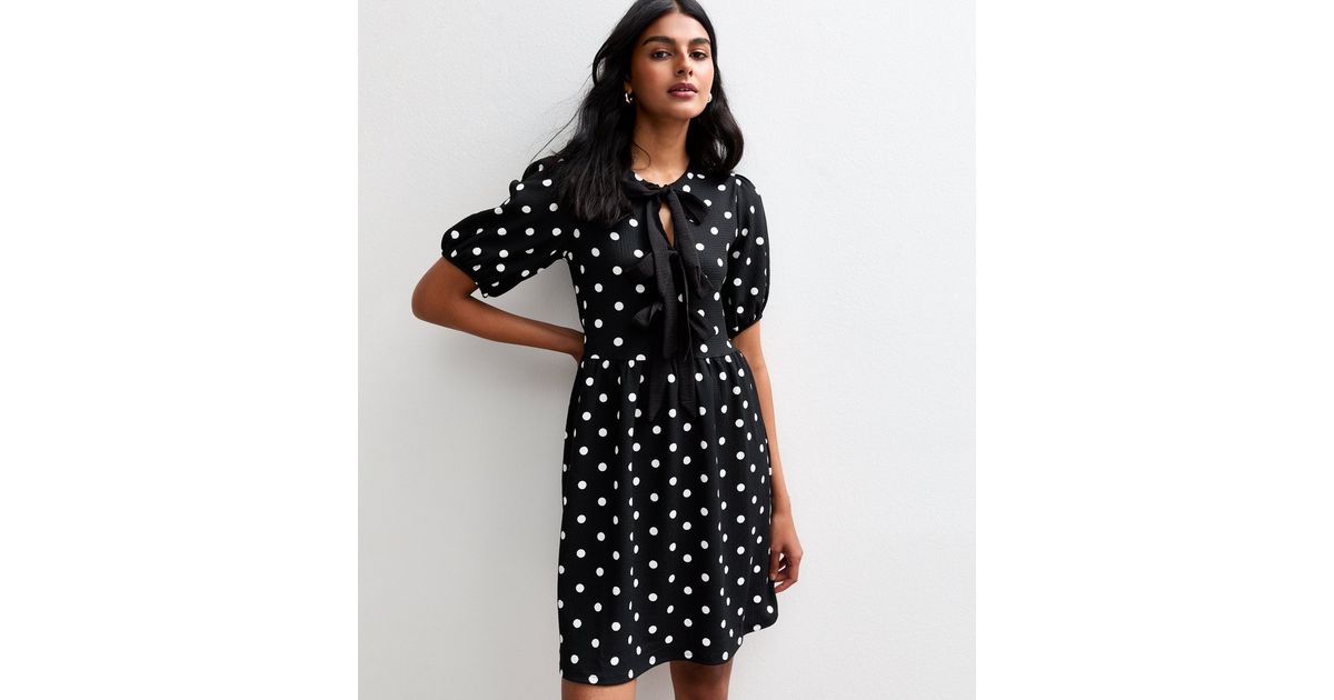 Square Cut Out Tie Up Polka Dot Mini Dress