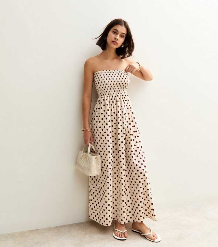 White Spot Print Strapless Bandeau Midi Dress | New Look White Spot Print Strapless Bandeau Midi Dress | New Look