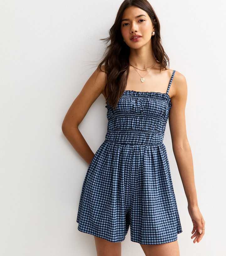 Blue Gingham Seersucker Playsuit