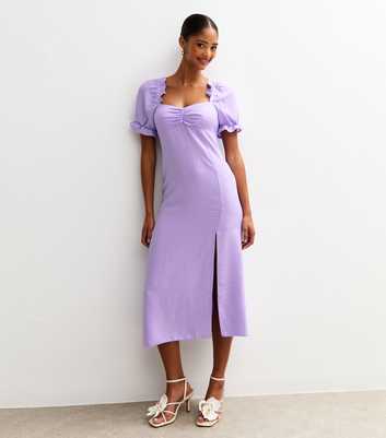 Lilac Milkmaid Puff Sleeve Midi Dress