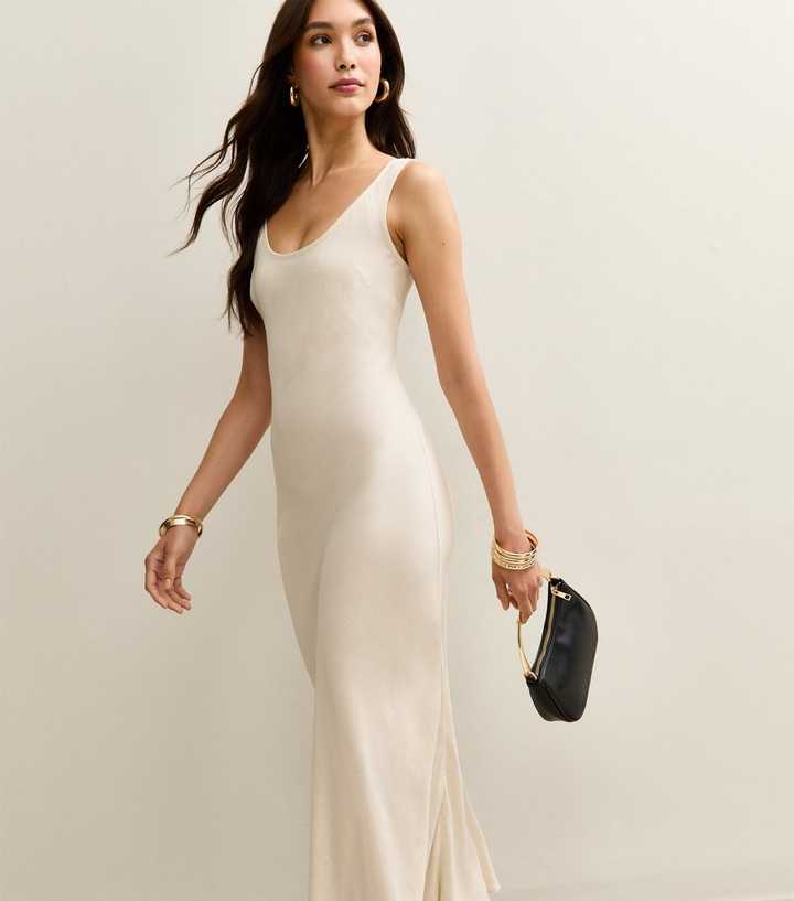 Stone Scoop Neck Midaxi Dress with Linen 