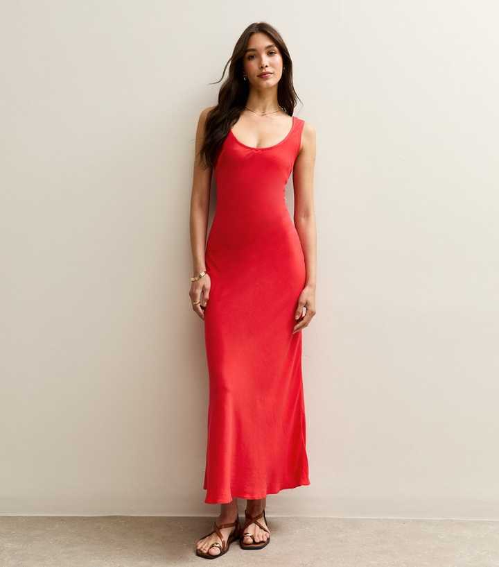 Bright Red Scoop Neck Linen Look Midaxi Dress | New Look Bright Red Scoop Neck Linen Look Midaxi Dress | New Look