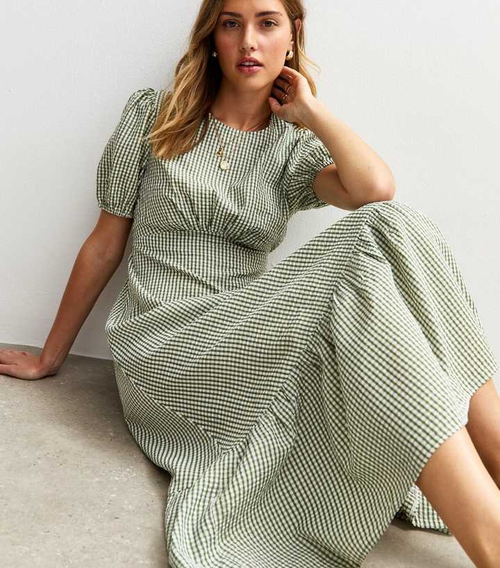 green gingham midi dress Gingham Midi Bow Dress Medium