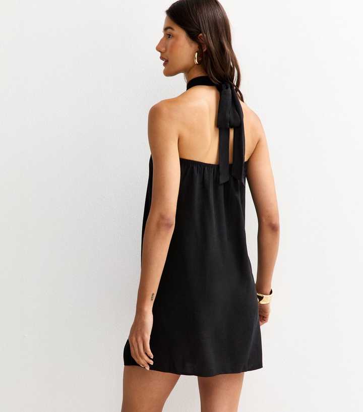 Black Linen Look Halterneck Mini Dress | New Look