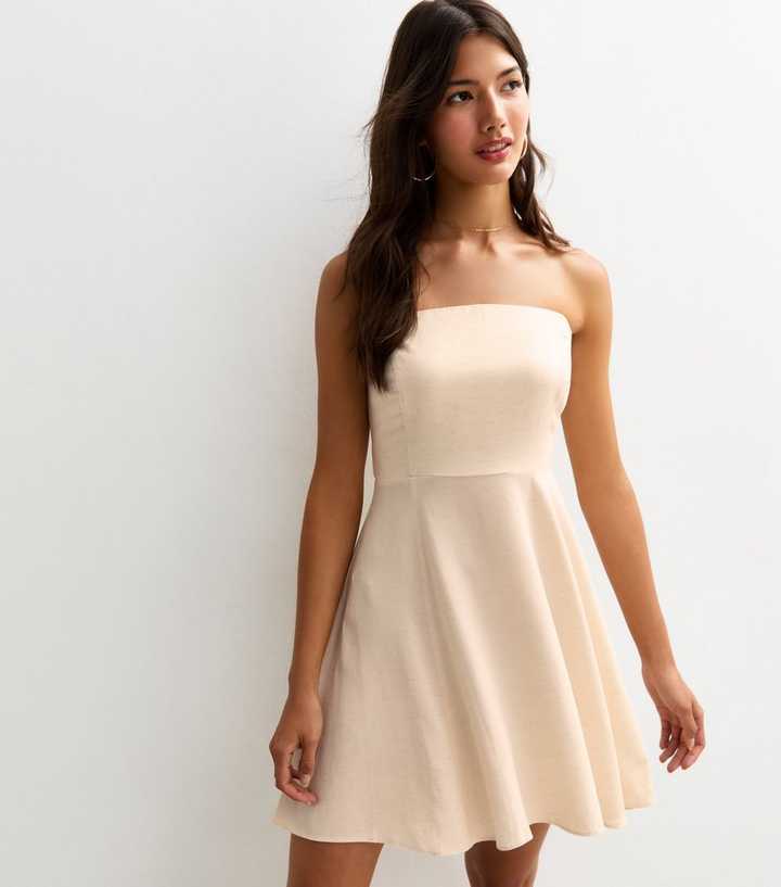 Stone Linen Look Belted Mini Dress