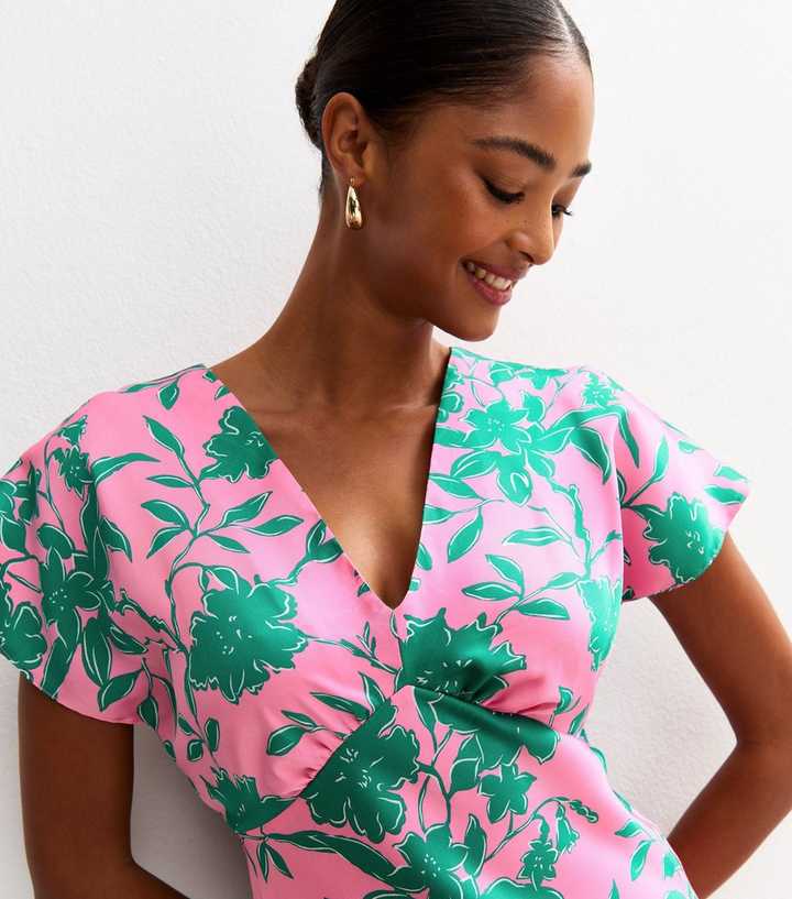 slim fit dress slacks Peony Pink and Green Embroidered Mini Dress M main image 1