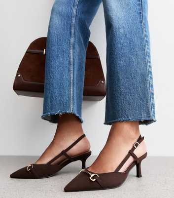 Dark Brown Faux Suede Slingback Pumps