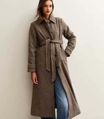 Tall Brown Checked Belted Jacket
